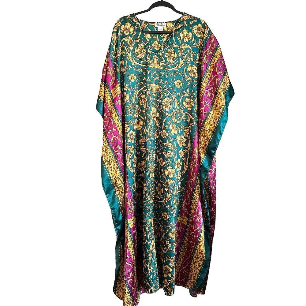 Vintage Winlar Kaftan Satin Floral Baroque Print Maxi OS